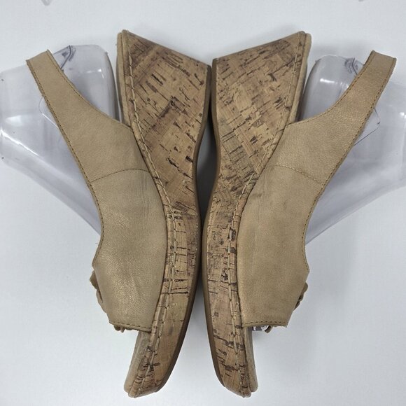 BOC Born Leather Slingback Dandee Bronze Wedge Sandals Flower Cork Cushion Sz 11 - Picture 10 of 14